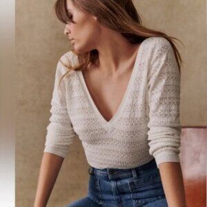 NWOT Sezane Gretha Sweater, White/Ecru, XS
